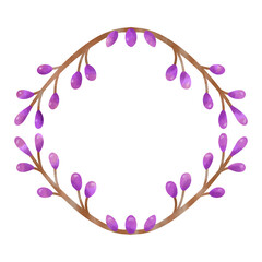 紫の実と枝をモチーフにした水彩タッチのボタニカルフレーム