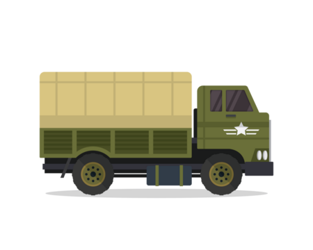 Olive Drab Military Truck Pixel Art with Tan Canvas Cover in Transparent Background