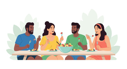 Happy Friends Enjoying Healthy Food Outdoors During a Sunny Picnic Lunch