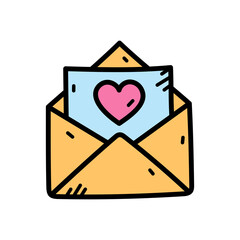 Open Envelope with Pink Heart on Blue Card for Love Letter Greeting on Isolated White Background