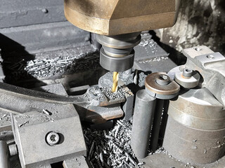 A machine tool in metal factory with drilling cnc machines for engineering