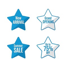 Obraz premium Set of blue star shaped promotional labels for sales and grand openings.