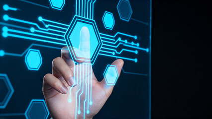 Hand interacting with digital fingerprint scan