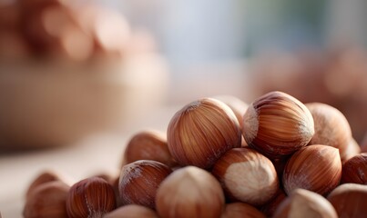 Obraz premium hazelnuts, with soft, natural lighting