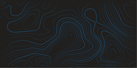 Fototapeta premium Luxury Modern Topographic Contour Map Illustration with Abstract Blue Wavy Pattern Geographic Grid and Mountain Relief Vector Design on Black Background 