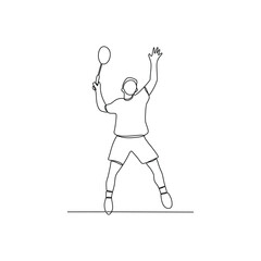 One continuous line drawing of badminton illustration. Badminton is a racquet sport played using racquets to hit a shuttlecock across a net. Sport theme design vector concept.