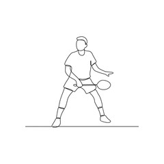One continuous line drawing of badminton illustration. Badminton is a racquet sport played using racquets to hit a shuttlecock across a net. Sport theme design vector concept.