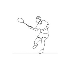 One continuous line drawing of badminton illustration. Badminton is a racquet sport played using racquets to hit a shuttlecock across a net. Sport theme design vector concept.