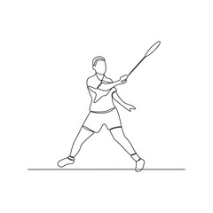 One continuous line drawing of badminton illustration. Badminton is a racquet sport played using racquets to hit a shuttlecock across a net. Sport theme design vector concept.