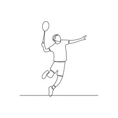 One continuous line drawing of badminton illustration. Badminton is a racquet sport played using racquets to hit a shuttlecock across a net. Sport theme design vector concept.