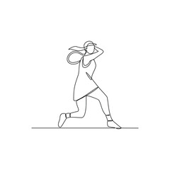 One continuous line drawing of tennis illustration. Tennis player uses a tennis racket strung with a cord to strike a hollow rubber ball covered with felt. Sport theme design vector concept.
