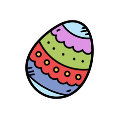 Colorful Decorative Easter Egg Cartoon with Detailed Line Art Pattern Isolated on Transparent Background for Holiday Celebration