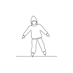 One continuous line drawing of ice skating illustration. Ice skating is the self-propulsion and gliding of a person across an ice surface, using ice skates. Sport theme design vector concept.