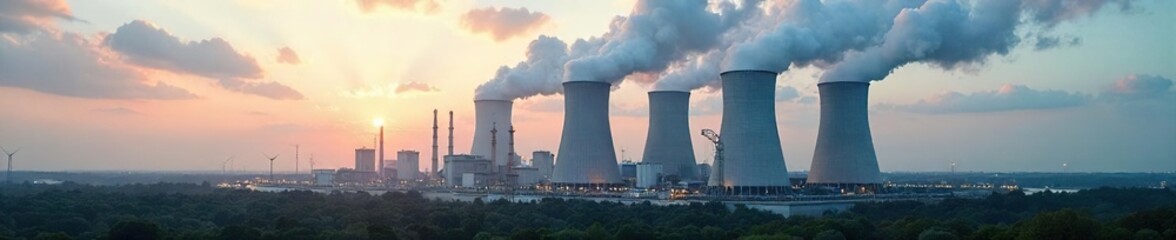 Imposing Modern Power Plant Dominating the Landscape A Testament to Industrial Power and Energy Generation