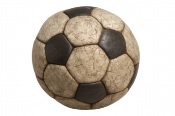 Old, used football indicating history and the spirit of the game, isolated on a transparent background