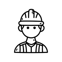 Construction Worker Doodle Illustration with Black Outline on Transparent Backdrop Wearing Hard Hat and Striped Shirt Labor Concept Graphic