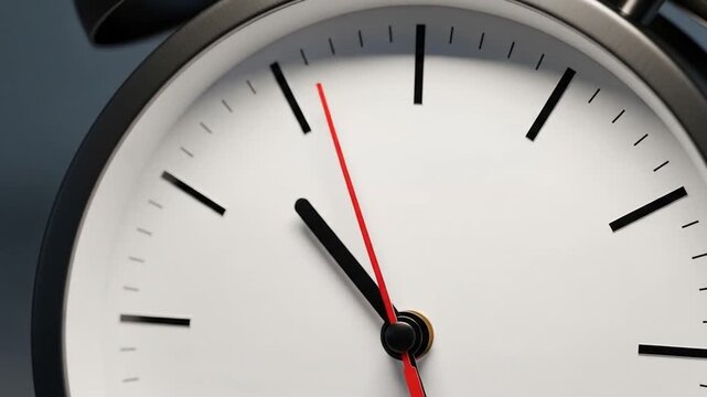Classic Analog Alarm Clock Face Ticking Time.