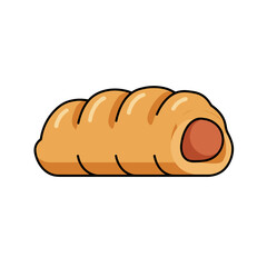 Cartoon Sausage Roll with Golden Brown Pastry and Visible Sausage Filling