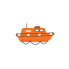 Orange Cartoon Boat with Black Outlines and Wavy Lines Below