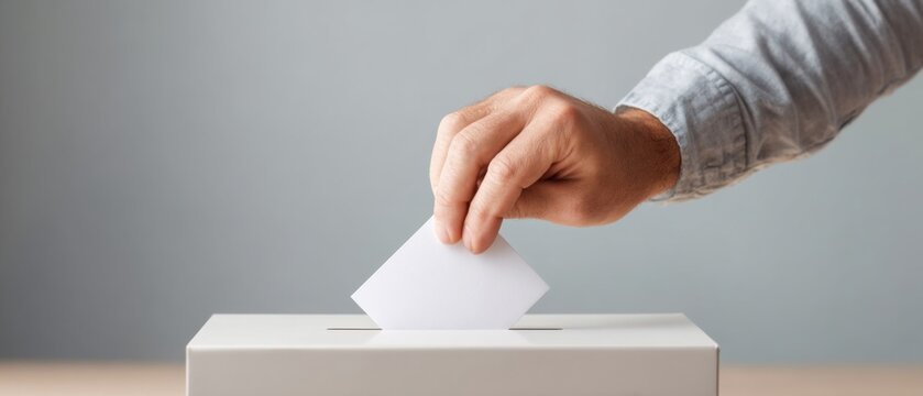 Authentic modern man casting ballot in secure voting booth with premium clarity for professional election campaign marketing and social media content