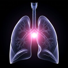  illustration of the lungs. The image should feature a bright, central glow emanating from the bronchi and radiating outward, symbolizing the process of respiration and the exchange of life-giving oxy