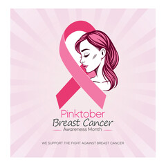 Breast cancer awareness pink ribbon. Banner template design. During October, which is Breast Cancer Awareness Month, this ribbon is widely used