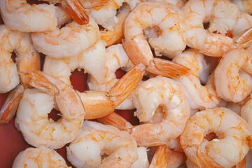 Shrimp ready for cooking in a vibrant seafood market
