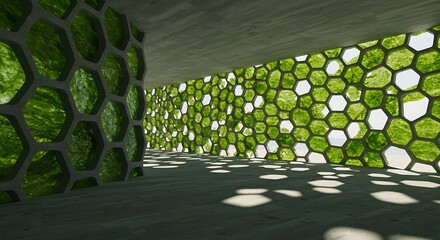 Hexagon Concrete Wall with Vegetation