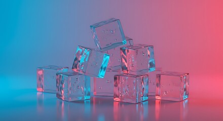 Ice Cubes with Blue and Red Lighting