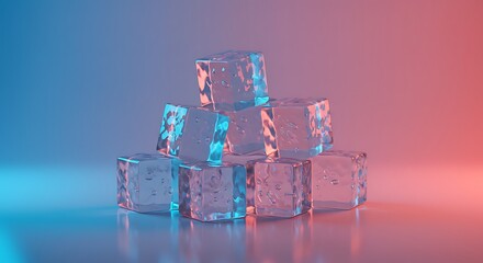 Ice Cubes Stacked on Surface