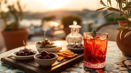 Sunset Aperitivo with Spritz Cocktails and Snacks on Scenic Terrace