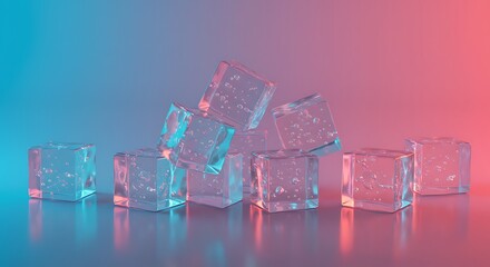 Ice Cubes with Pink and Blue Background