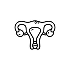 Outlined Uterus with Fallopian Tubes and Ovaries Anatomy on Transparent Background Reproductive System Health and Biology Diagram