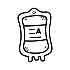 Outline Style Doodle of Blood Bag with A Negative Type Isolated on Transparent Background Illustration