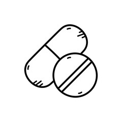 Outline Style Illustration of Pill and Capsule on Transparent Background Medical Healthcare Concept Pharmaceutical Treatment Medication Line Art Design