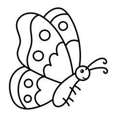 Outlined Butterfly Illustration with Circular Patterns on Wings in White Background Coloring Page for Kids Cartoon Style Simple Educational Vector