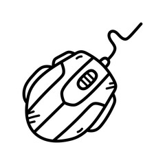 Outlined Computer Mouse with Wheel and Cord on Transparent Background Hand Drawn Style Icon for Graphic Designs and Creative Projects Black and White