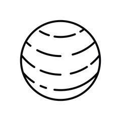 A black outlined globe with horizontal curved dashed lines