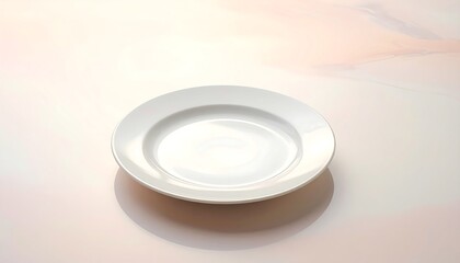 Empty White Porcelain Plate on Elegant Marble Background with Soft Lighting
