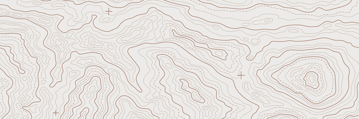 Minimal Topographic Map Background with Brown Contour Line Pattern.