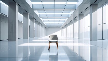 Minimalist Bright White Hallway Architecture with Single Modern Chair and Natural Lighting