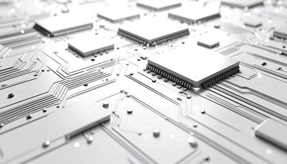 Abstract High-Tech White Circuit Board with Microchips and Electronic Components, Digital Technology Background