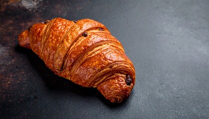Golden Chocolate Croissant on Dark Textured Background with Dramatic Lighting