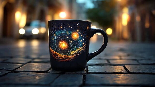 Night sky mug on cobblestones
