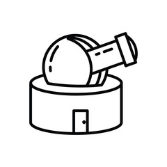 An icon of a telescope domeshaped with a long tube atop a cylindrical building a door present