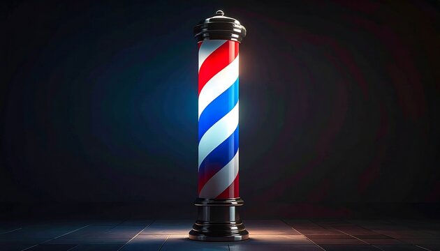 Classic Illuminated Barber Pole on a Dark Background