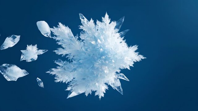 Jagged abstract ice patterns slowly drift and interlock across a deep blue backdrop in a seamless motion loop art, texture, winter