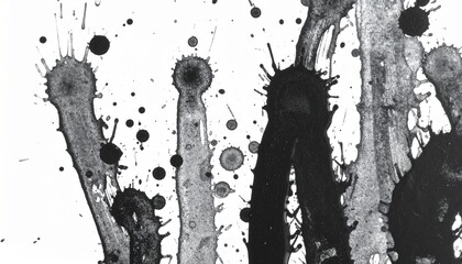 black paint drip texture on white background