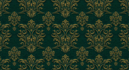 Fototapeta premium Elegant Green and Gold Damask Seamless Pattern.