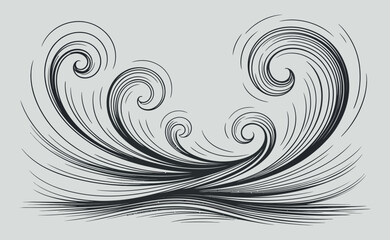 Detailed hand drawn swirling wave patterns majestic ocean motion artistic sketch vector © MAHMUD